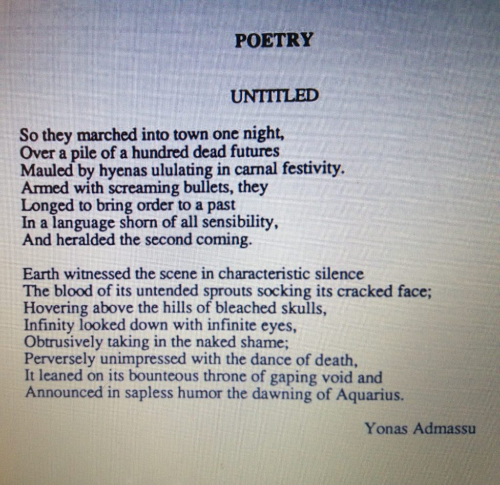 A Poem By Yonas Admassu - Ethiopia Observer